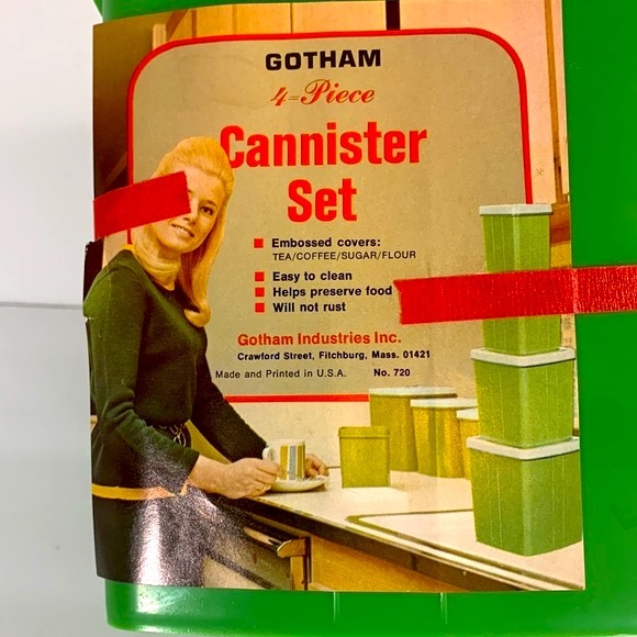 Gotham Vintage NOS 4 Piece Green Cannister Set With Embossed White Lids - Picture 10 of 10